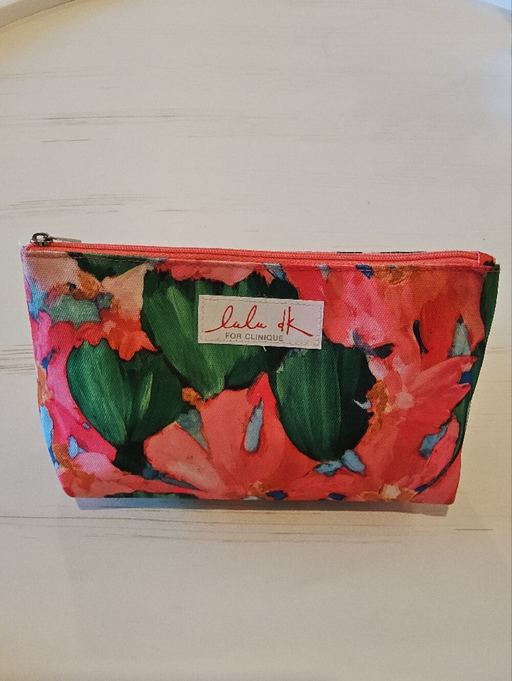 Lulu dk for Clinique Floral Cosmetic Pouch in Coral and Green